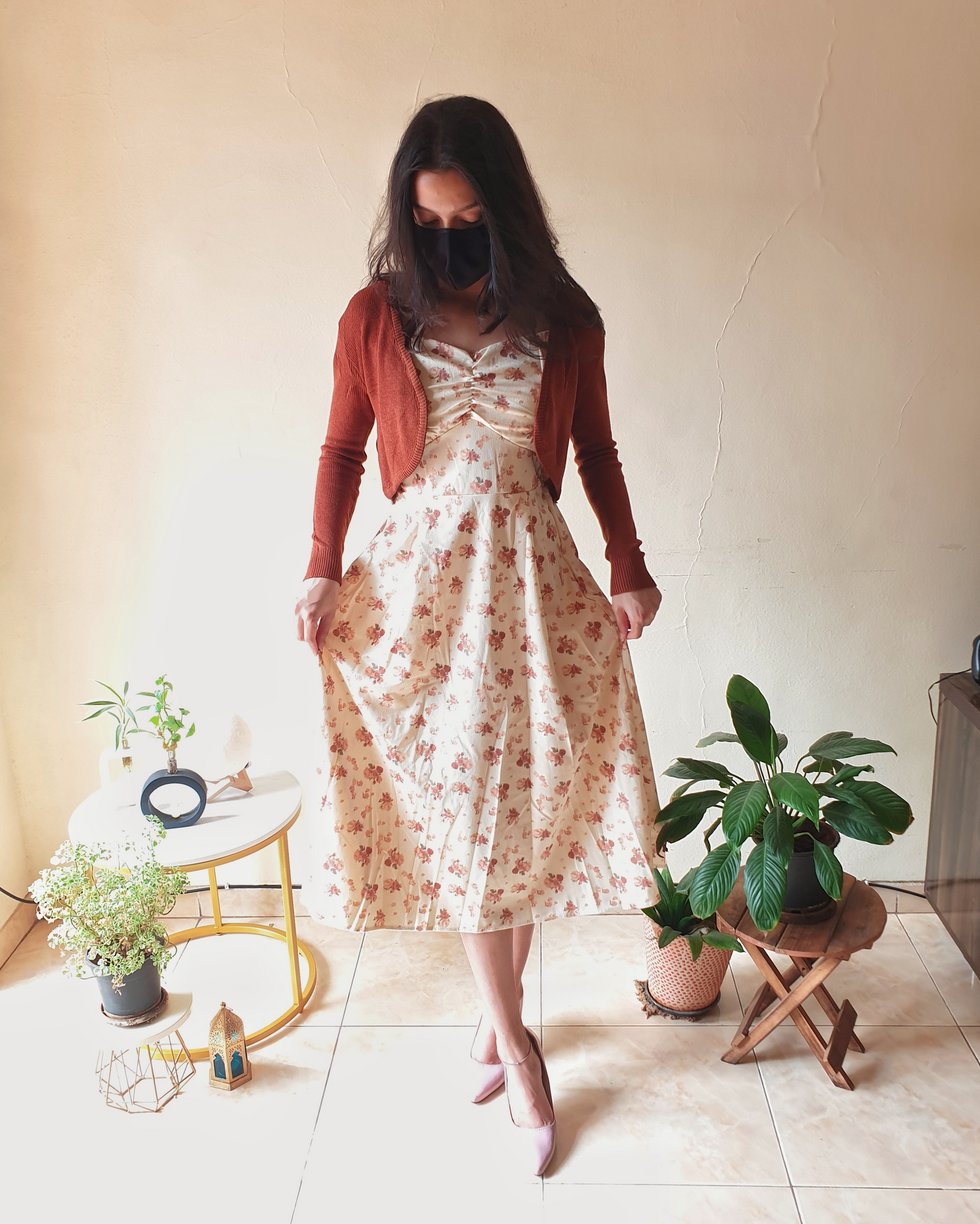 Floral 2 Piece Soft Corduroy Dress