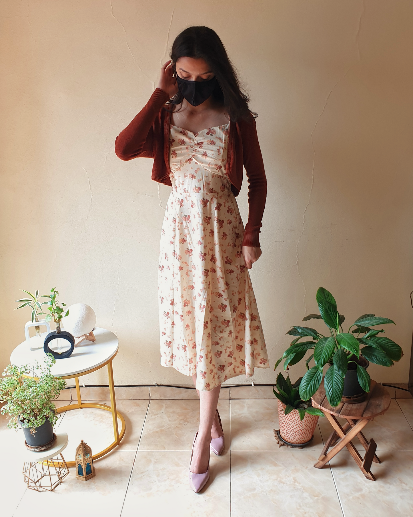 Floral 2 Piece Soft Corduroy Dress