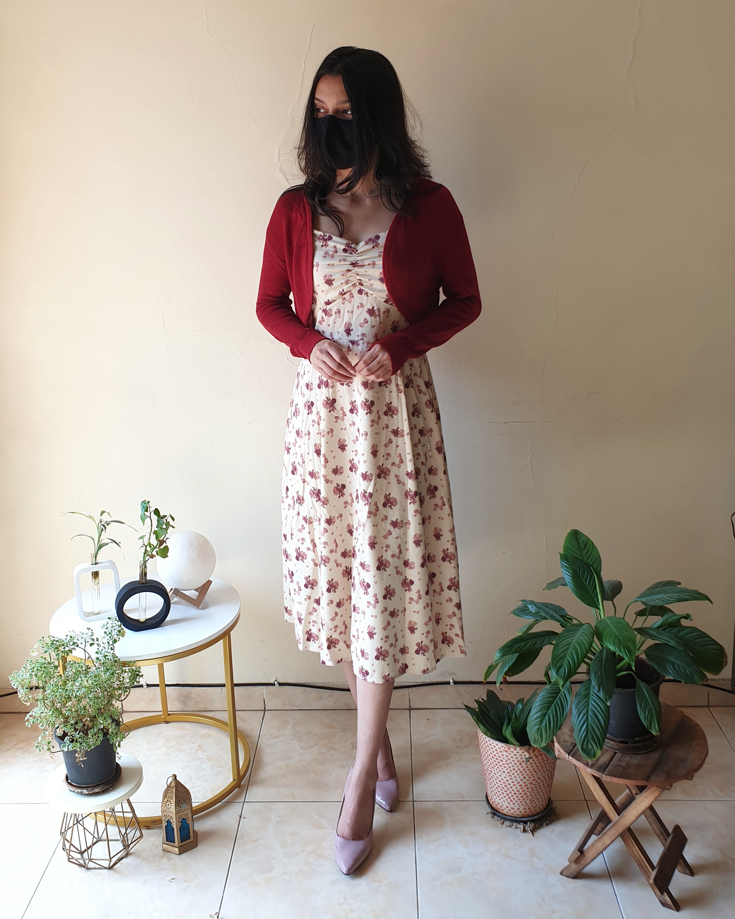 Floral 2 Piece Soft Corduroy Dress