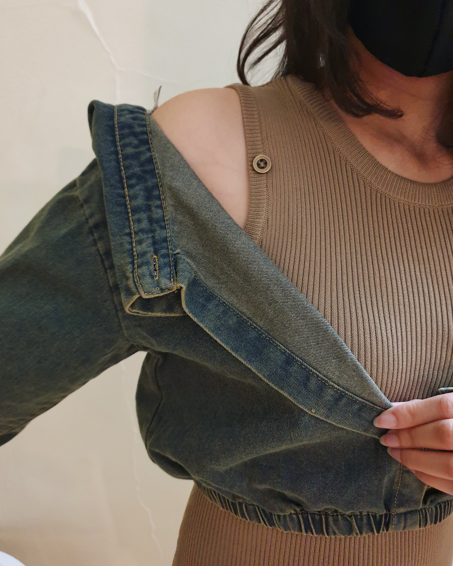 Denim + Brown Knitted Bodycon Dress