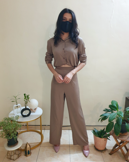 Nude Brown Satin Co-ord Set