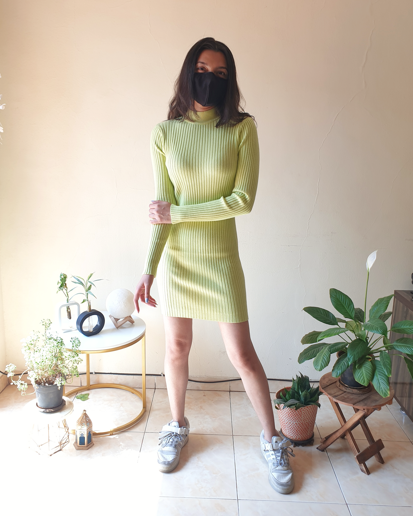 Neon Yellow Ribbed Bodycon Dress