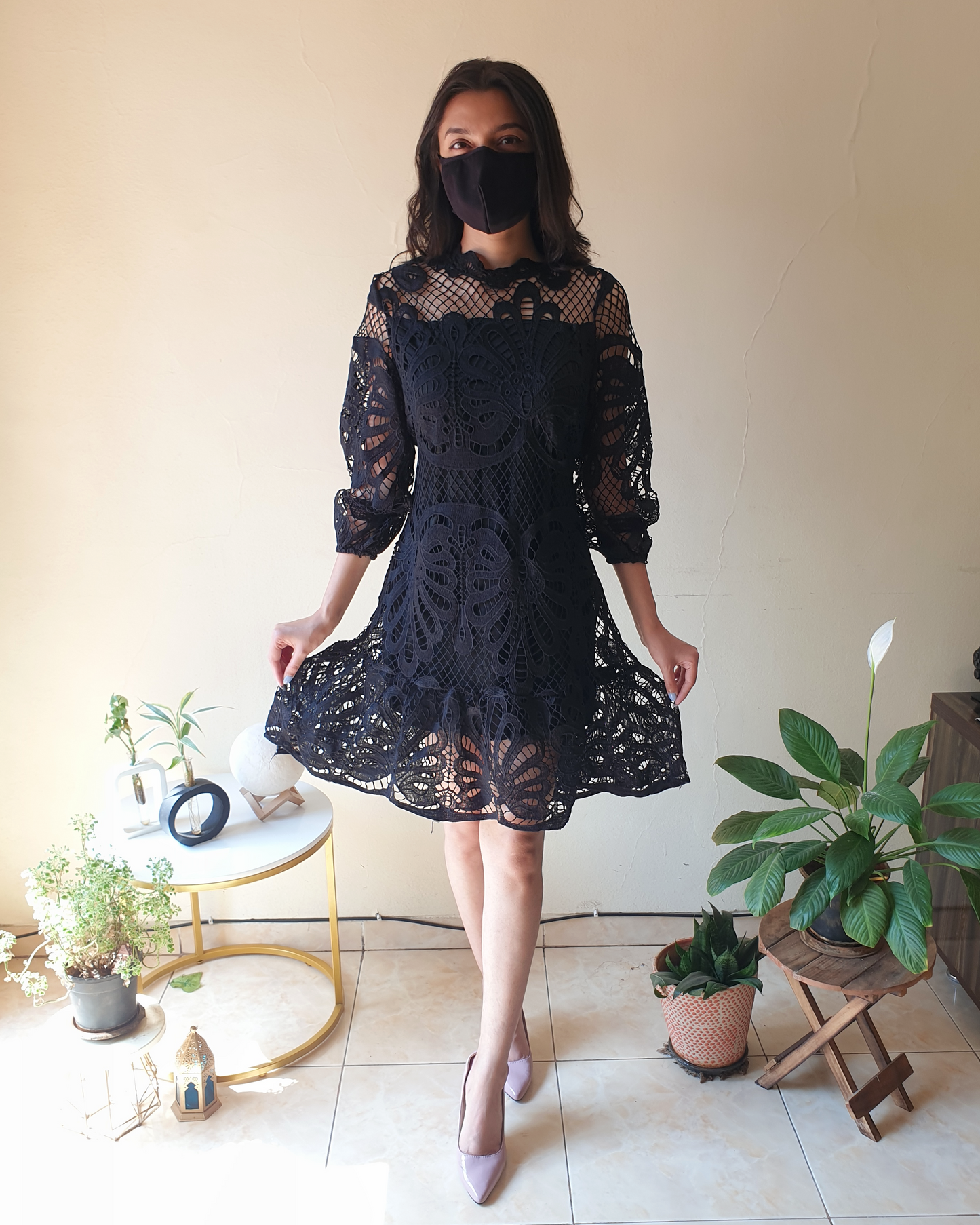 Black Lacey Cutwork Dress