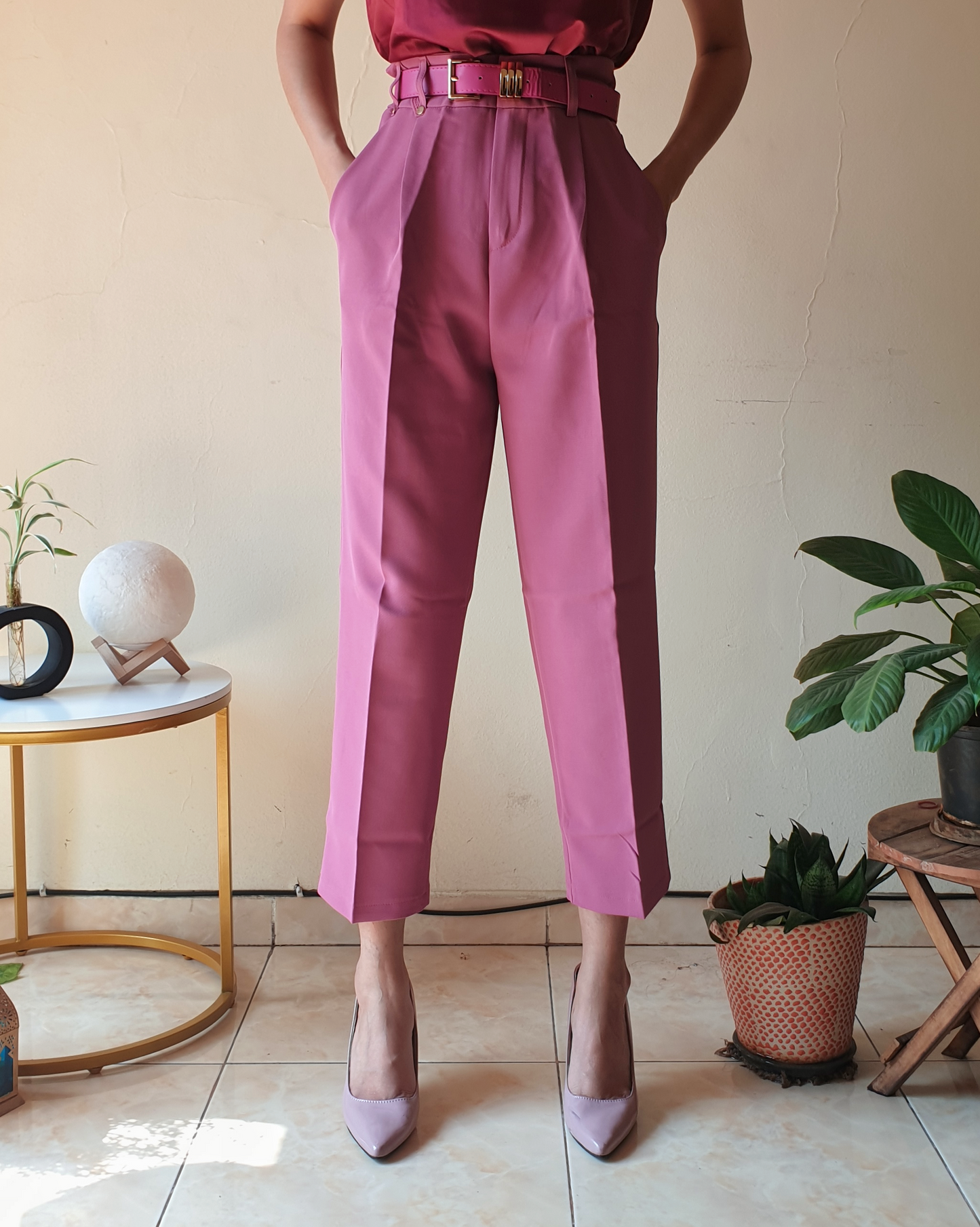 Hot Pink Straight Fit Formal Pants