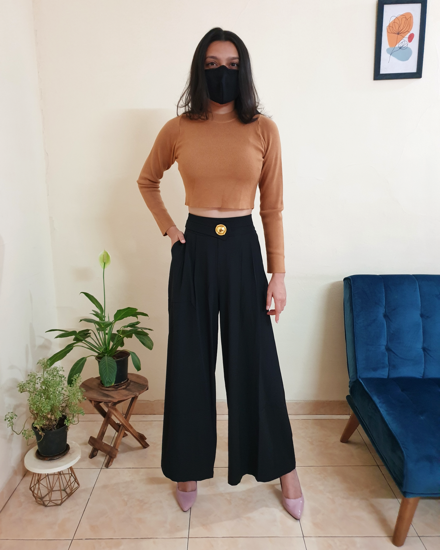 Black & Gold Korean Flared Pants