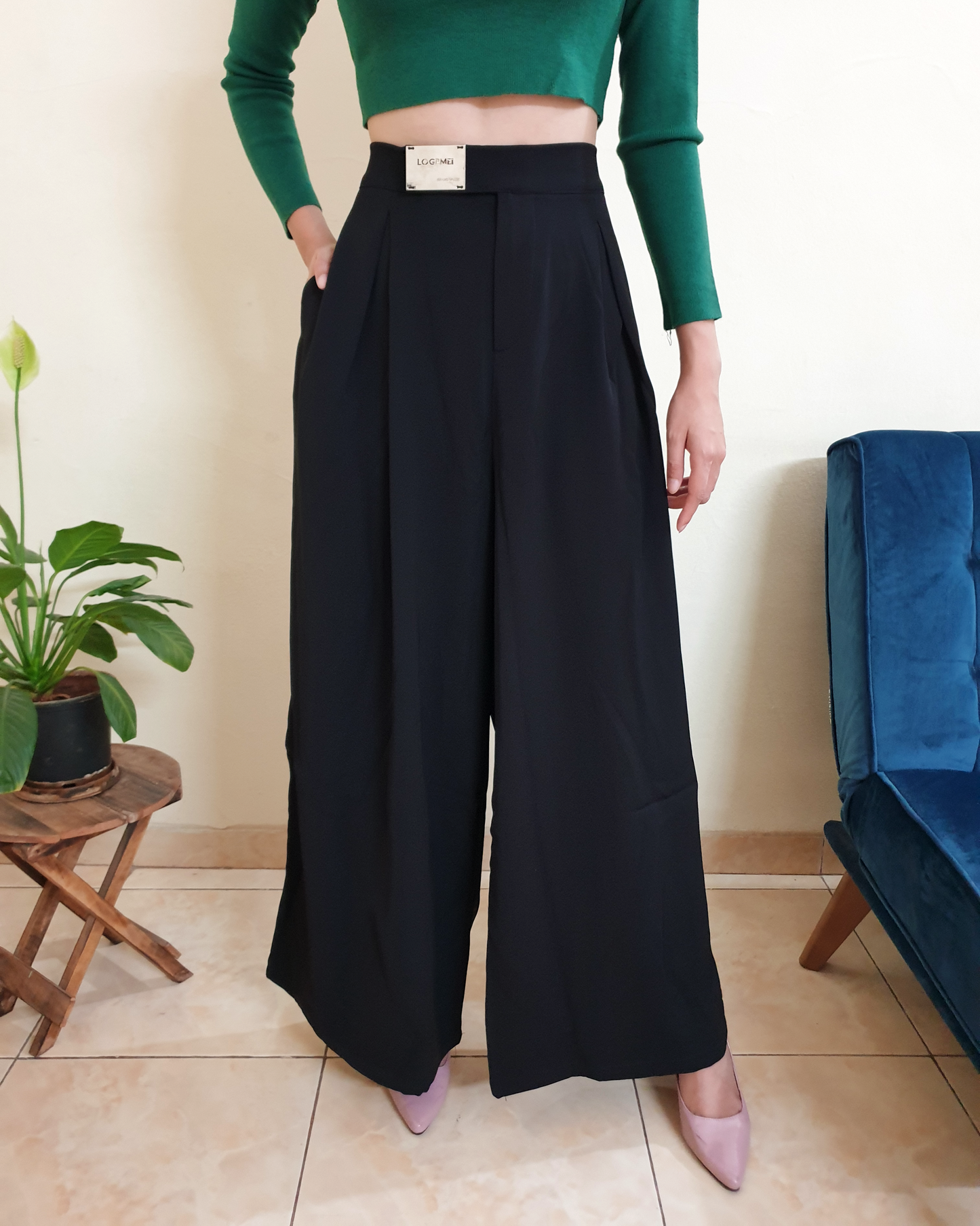 Black & Silver Korean Flared Pants