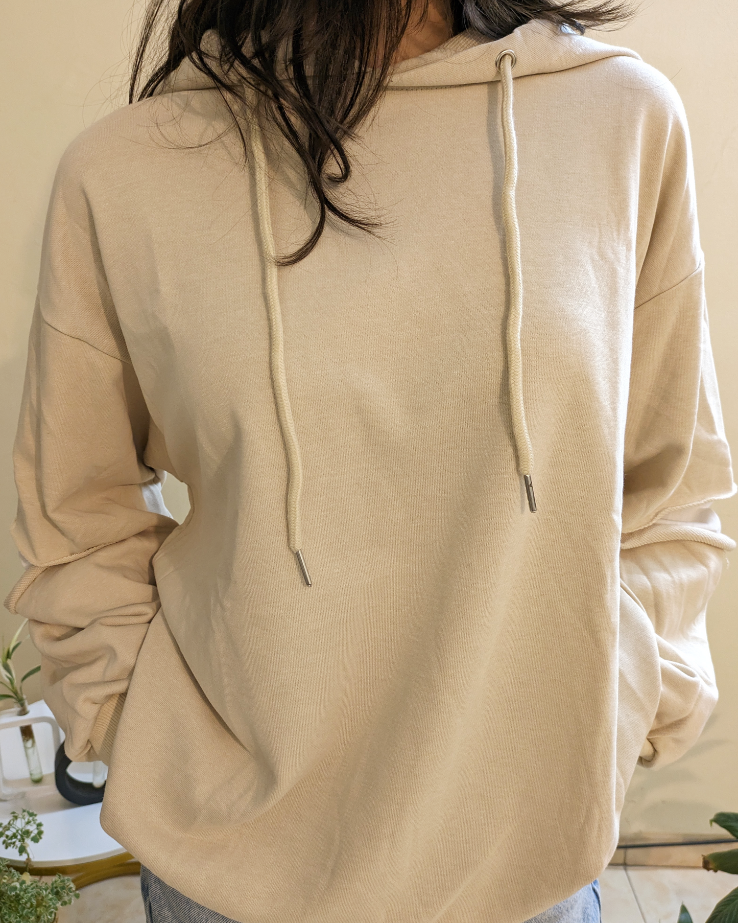 Beige Oversized Hoodie Sweatshirt