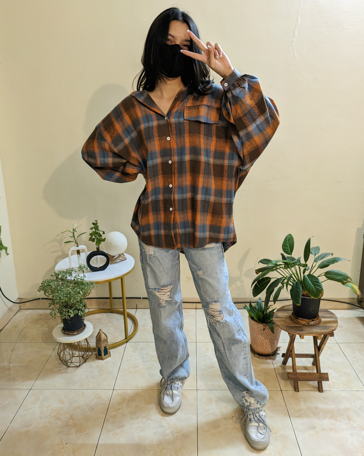 Orange & Blue Oversized Plaid Flannel shirt