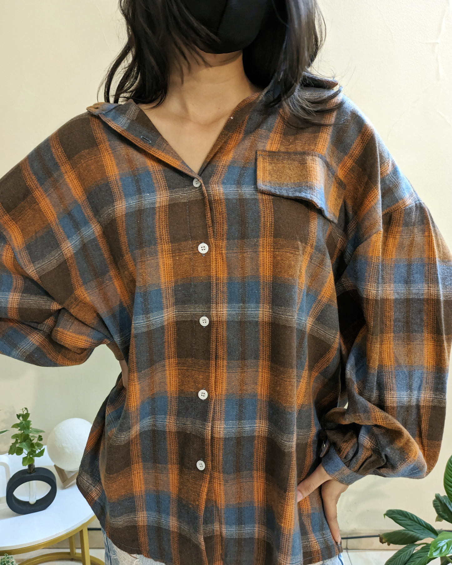 Orange & Blue Oversized Plaid Flannel shirt