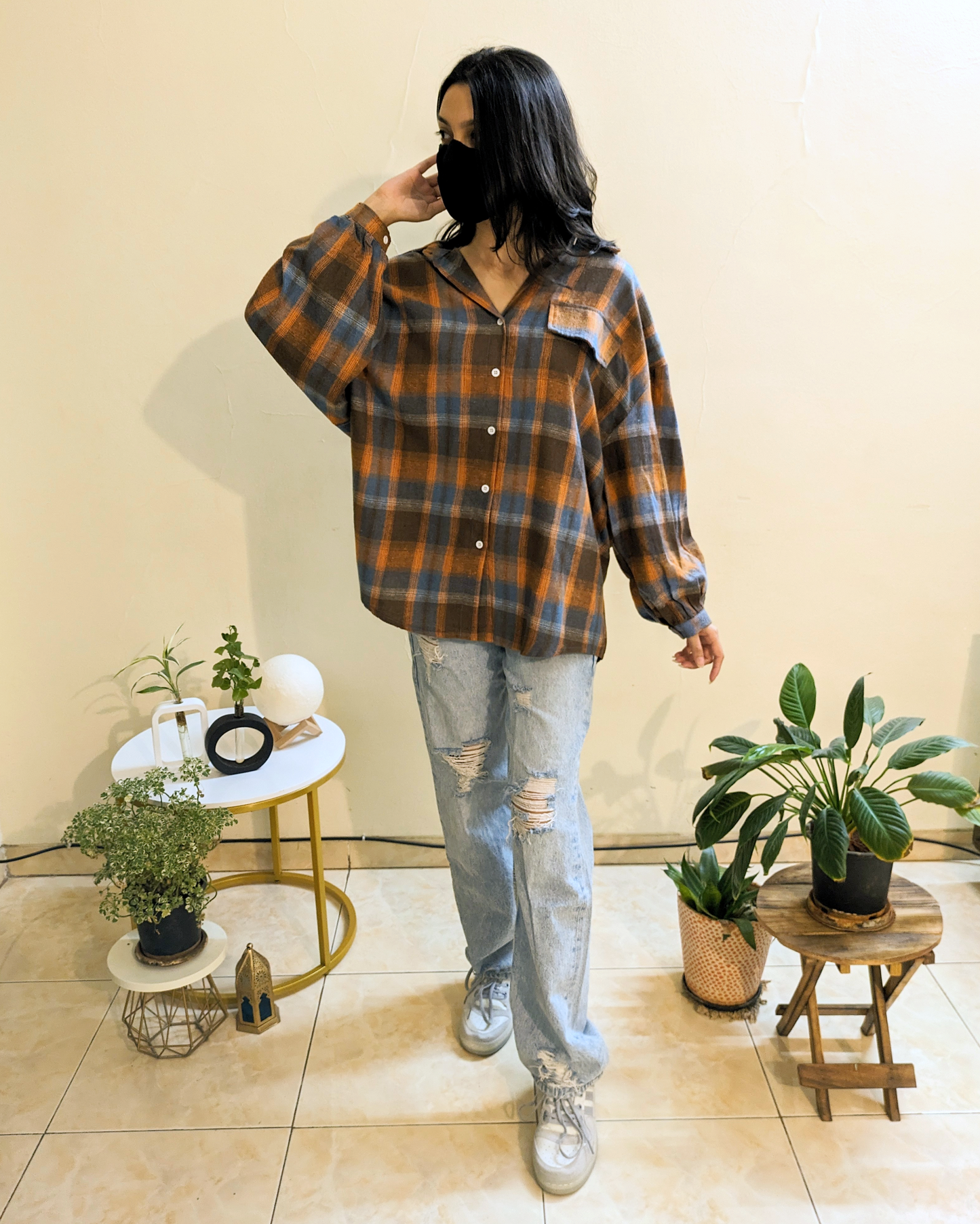 Orange & Blue Oversized Plaid Flannel shirt